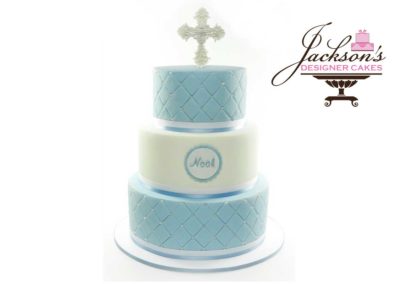 Blue & White Baptism Cake